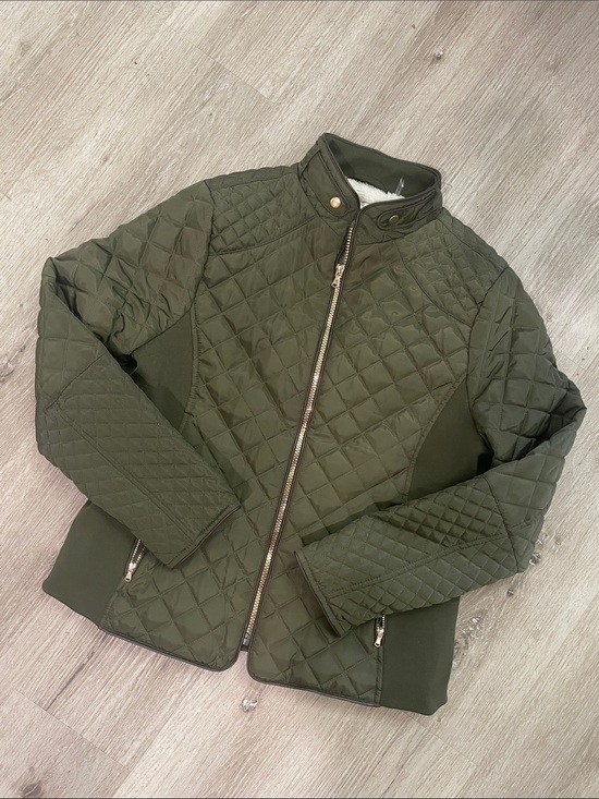 Ci Sono Outerwear Jackets & Blazers - Quilted Olive Green Women's Puffer Jacket with Stand Collar